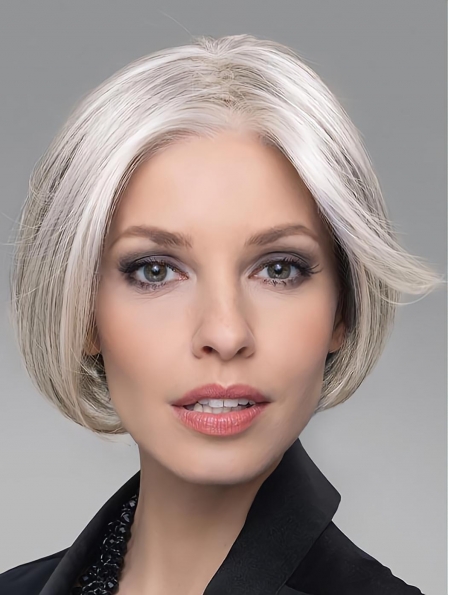 6" Cropped Comfortable Lace Front Straight Grey Wigs