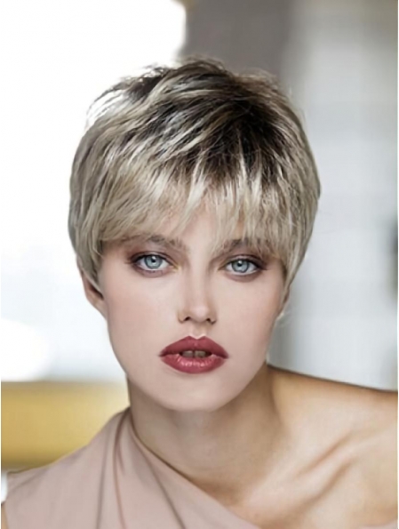 Blonde Synthetic Boycuts Straight Cropped Lace Front Wigs
