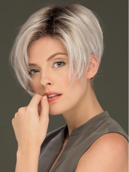 6" Cropped Affordable Lace Front Straight Grey Wigs