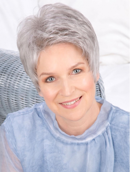 6" Cropped Straight Fashionable Monofilament Grey Wigs