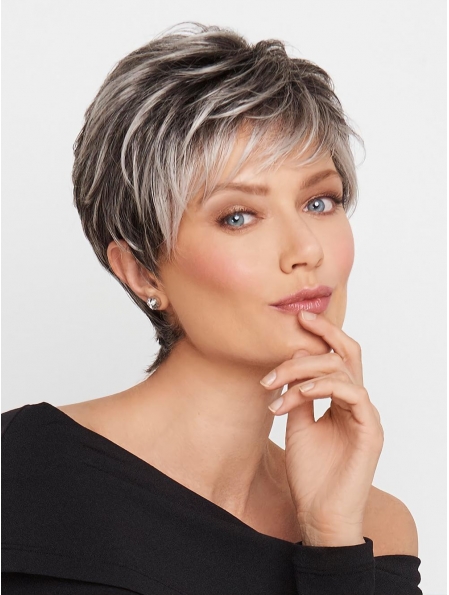 Grey 5" Wavy Monofilament Grey High Quality Synthetic Wigs