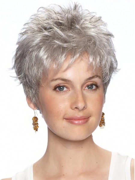 Amazing Wavy Cropped Synthetic Grey Wigs