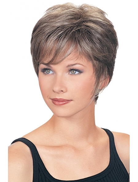 Fashionable Cropped Wavy Synthetic Grey Wigs