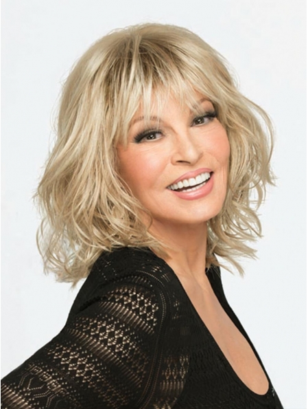 Monofilament Wavy 14" Blonde Synthetic Wig With Bangs