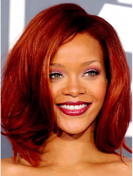 Rihanna Red With Simple Wavy 12 Inches Lace Front Human Wigs