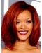 Rihanna Red With Simple Wavy 12 Inches Lace Front Human Wigs