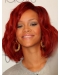 Rihanna Red Wavy Chin Length Lace Front Human Wigs