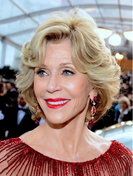 Blonde 10" Wavy Without Bangs Chin Length Jane Fonda Wigs