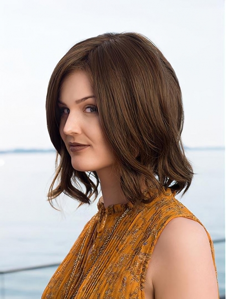 Straight 12" Monofilament Brown Bobs Synthetic Medium Wigs