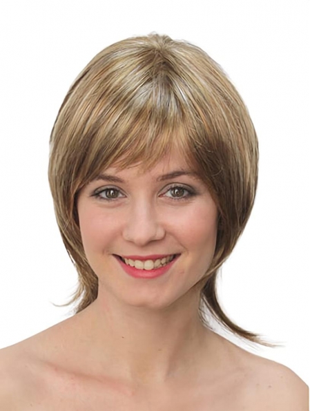 10" Straight Monofilament Blonde Synthetic Chin Length Bob Wigs