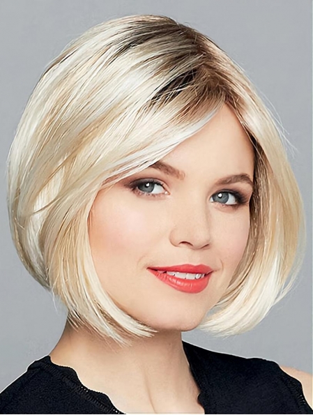 Chin Length Straight Ombre/2 tone Monofilament Bobs Ladies Synthetic Wigs