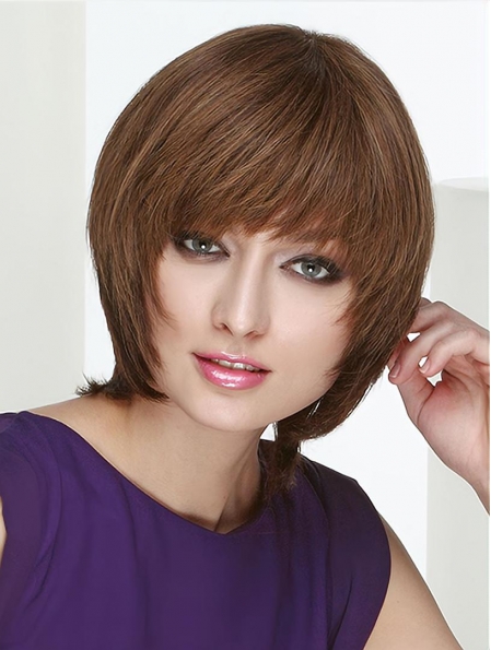 Straight Chin Length Brown Monofilament 10" Layered Lace Wig Buy