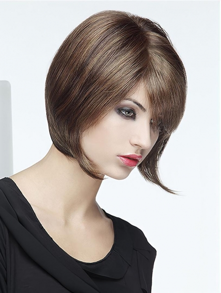10" Straight Monofilament Brown Synthetic Chin Length Bob Style Wig