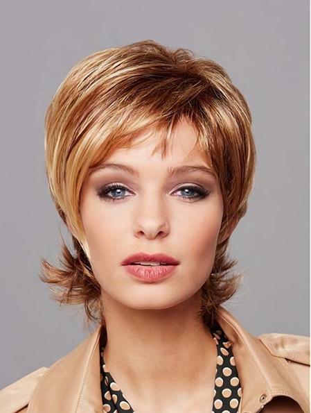 10" Blonde Chin Length Layered Straight Good Quality Synthetic Wigs