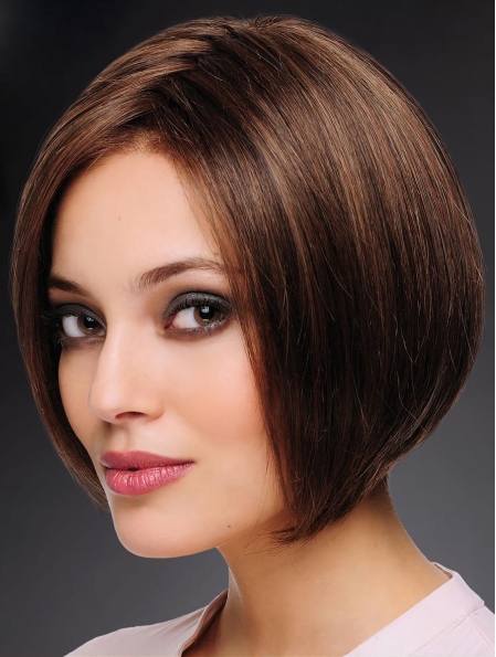 100% Hand-tied 10" Trendy Brown Bobs Human Hair Wigs