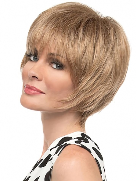 Straight 8" With BangsBlonde Synthetic Wigs 