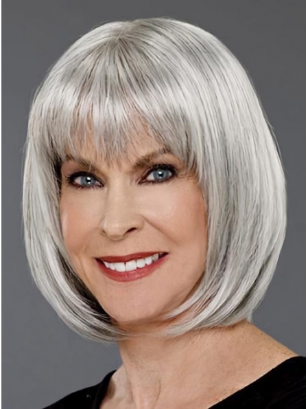 Grey Lady Chin Length Bobs Capless Wigs