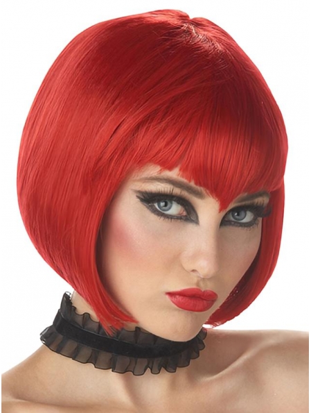 10 Inches Straight Bobs Cute Lace Front Synthetic Red Wigs