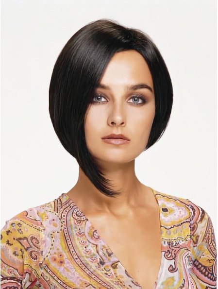 Convenient Black Lace Front Chin Length Human Hair Wigs