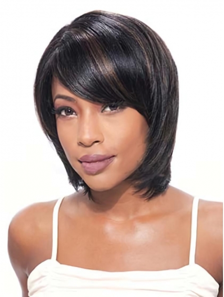 Black Lace Front Indian Remy Hair Medium Wigs