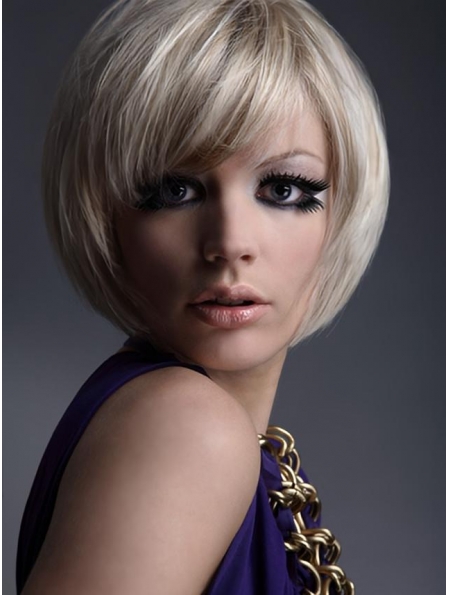 Young Fashion Chin Length Bobs Straight Style Platinum Blonde Wigs