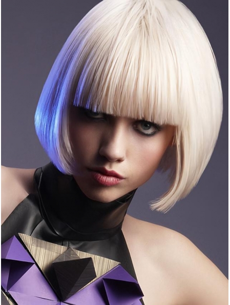 Young Fashion Classic Bobs Platinum Blonde Chin Length Capless Wigs