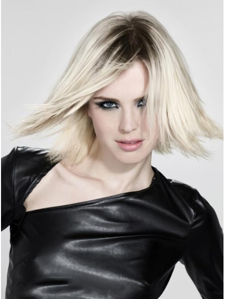 Young Fashion Platinum Blonde Mid-Length Cut Straight Lace Front Wigs