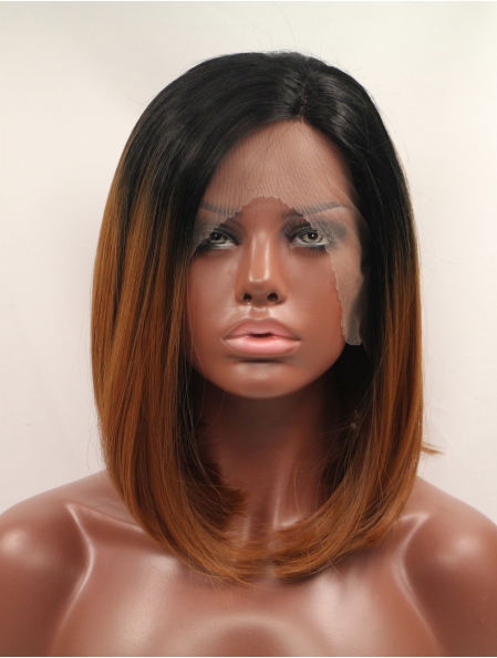 Synthetic Ombre/2 Tone 12" Straight Lace Front Bobs Chin Length Wigs