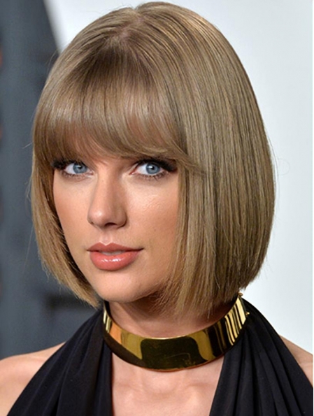 Capless Chin Length Blonde Straight Bobs Taylor Swift Wigs