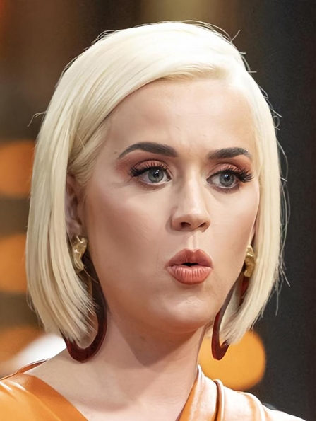 Straight Platinum Blonde Lace Front Chin Length Bobs Katy Perry Wigs