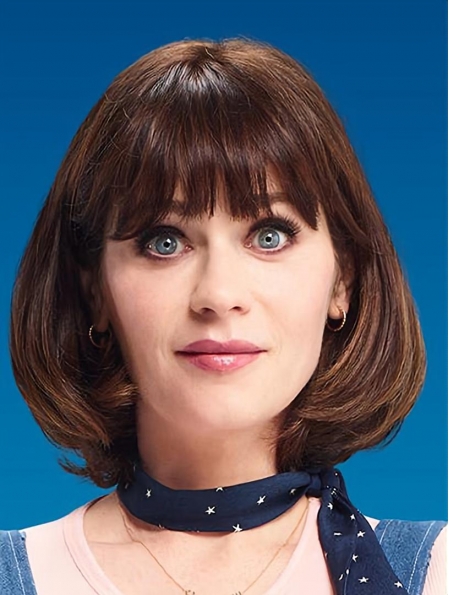 12" Capless Chin Length Synthetic Straight Zooey Deschanel Wigs