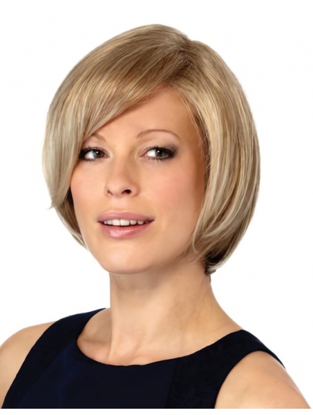 Elegant Blonde Monofilament Chin Length Wigs For Cancer
