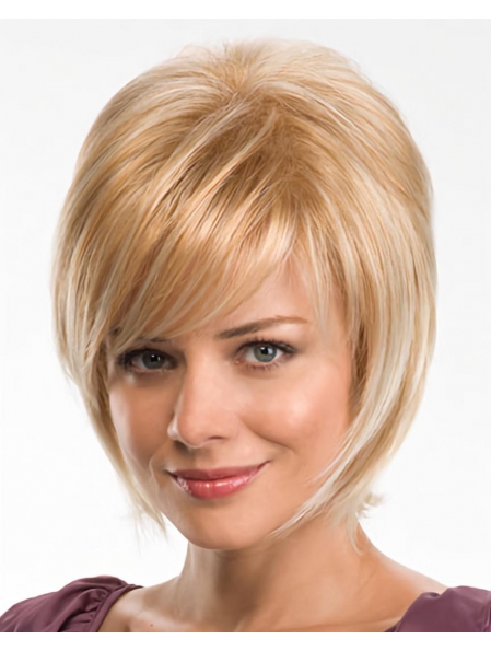 Mature Blonde Straight Chin Length Synthetic Wigs