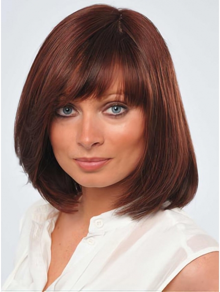 Good Red Monofilament Chin Length Full Lace Wigs For Cancer