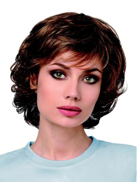 Synthetic 10" Curly Chin Length Brown High Quality Classic Wigs