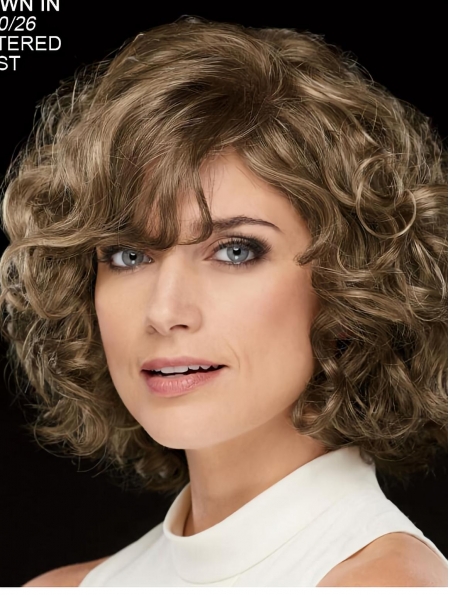 Curly Brown Chin Length 10" Stylish Classic Wigs