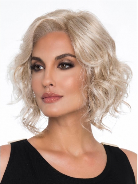 12" Curly Platinum Blonde Monofilament Wig Without Bangs