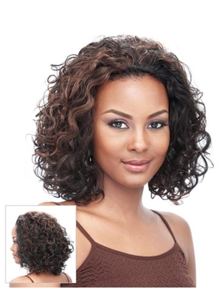 Sassy Brown Curly Chin Length Synthetic Wigs & Half Wigs