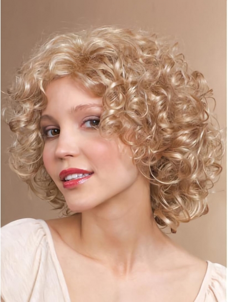 Shining Blonde Curly Chin Length Synthetic Wigs