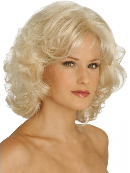 Pleasing Blonde Curly Chin Length Classic Wigs