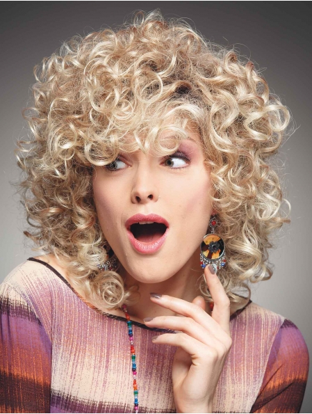 Fashional Blonde Chin Length Curly With Bangs Beautiful Wigs