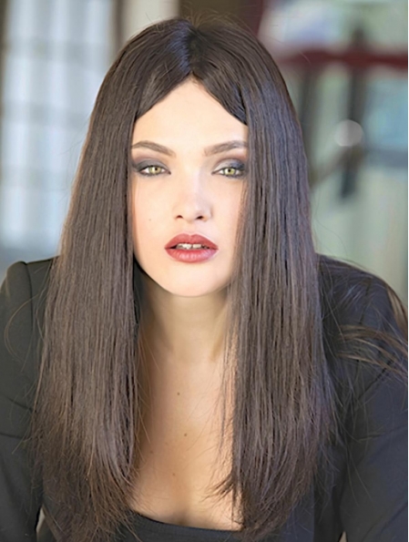 18"  Monofilament  Straight Long 100% Human Hair  Wigs For Women