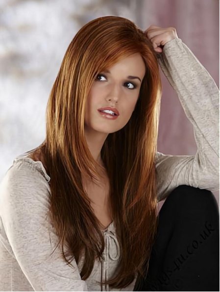 18" Long Without Bangs Capless  Straight Auburn synthetic women  Wigs