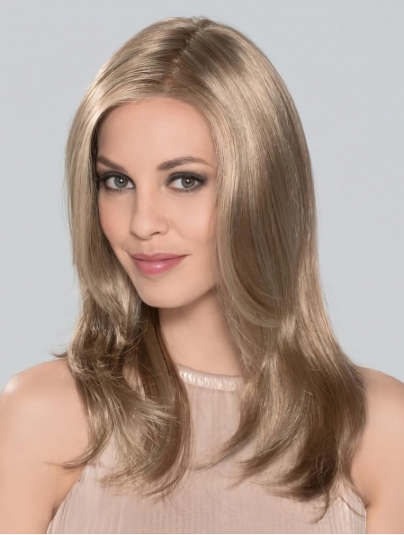 16" Long Straight  Without Bangs Monofilament  Blonde Synthetic Women Wigs