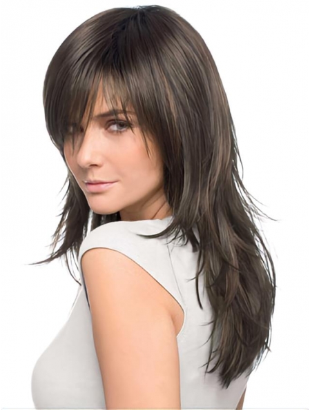 Easy Caples Brown Straight  Long Remy Human Hair Women Wigs