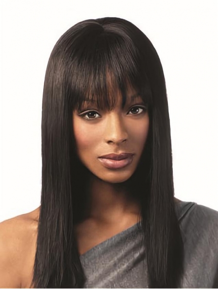Capless Straight 16" Long African American Natural Human Hair Women Wigs