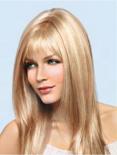 16'' Long Straight Blonde Remy Human Hair 100% Hand-Tied Women Wigs