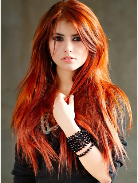 22'' Sleek Long Straight Capless Copper Human Hair Women Wigs 