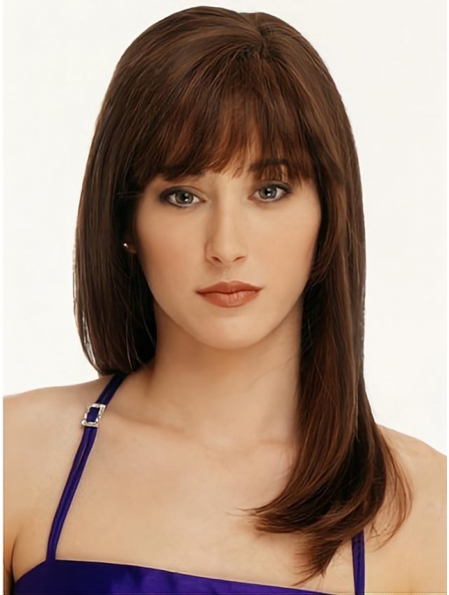 16'' Long Preferential Auburn Straight 100% Hand-Tied Mono Top Remy Human Hair Women Wigs