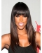 18'' Ombre / 2-color Long Straight with Bangs Sleek Silky Straight Full Lace Human Hair Women Wig 